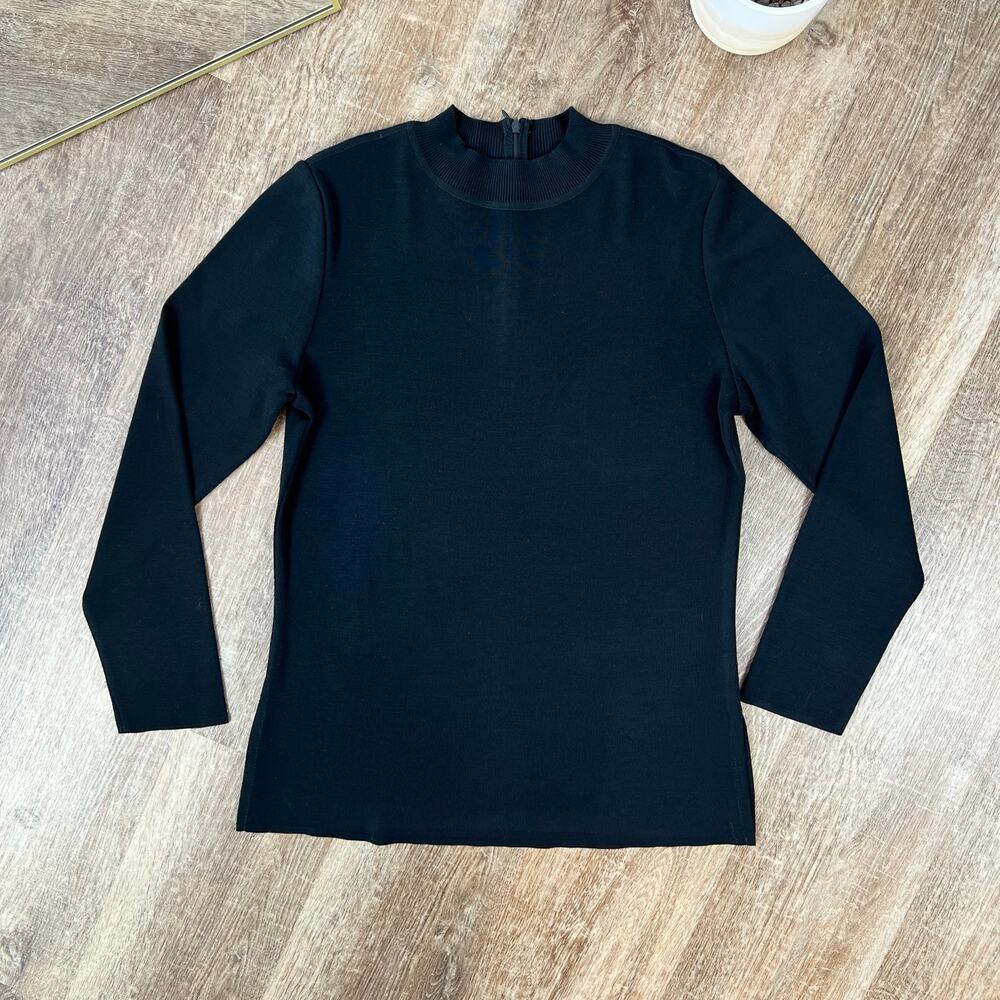 Ming Wang Mock Neck Tunic Knit Black Sweater Top